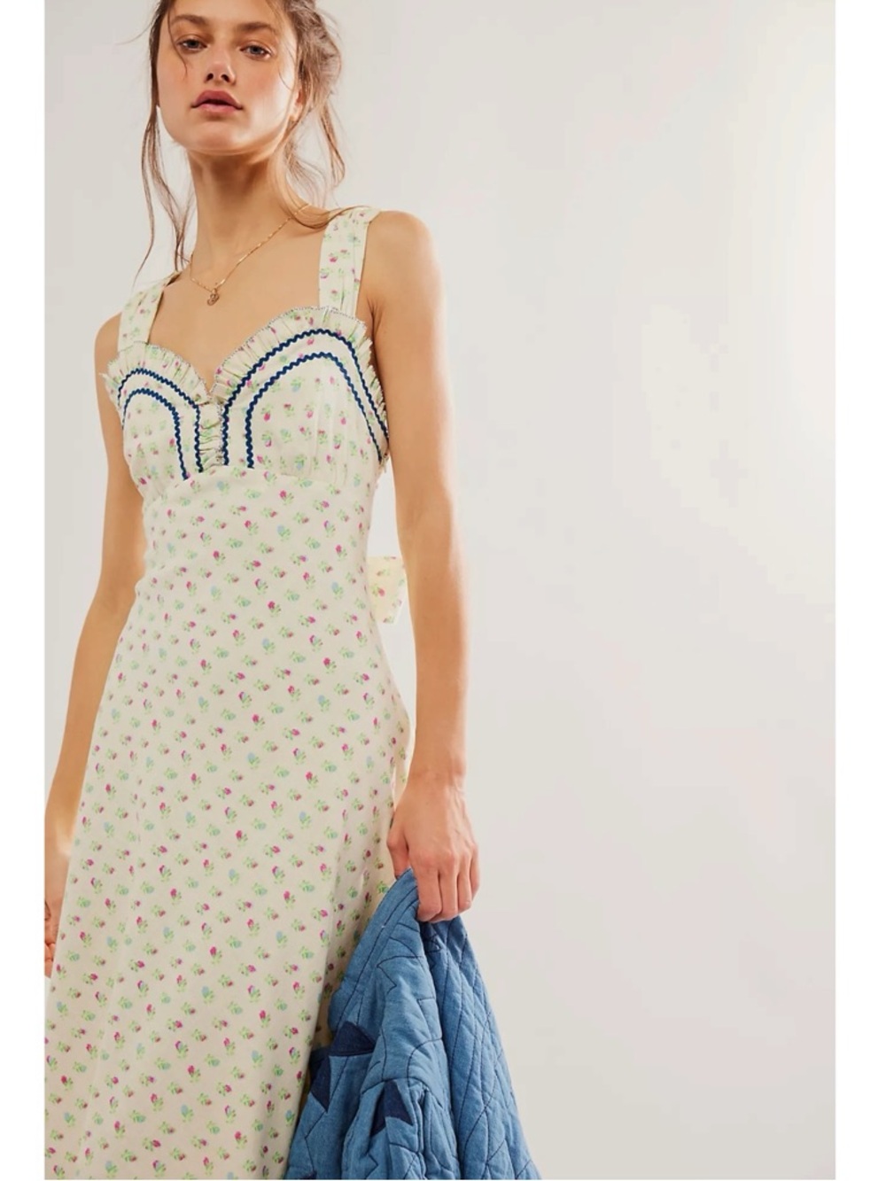 Free People Dainty Western Prairie Sweet Hearts Midi Dress in Ivory Combo Small - Picture 15 of 16